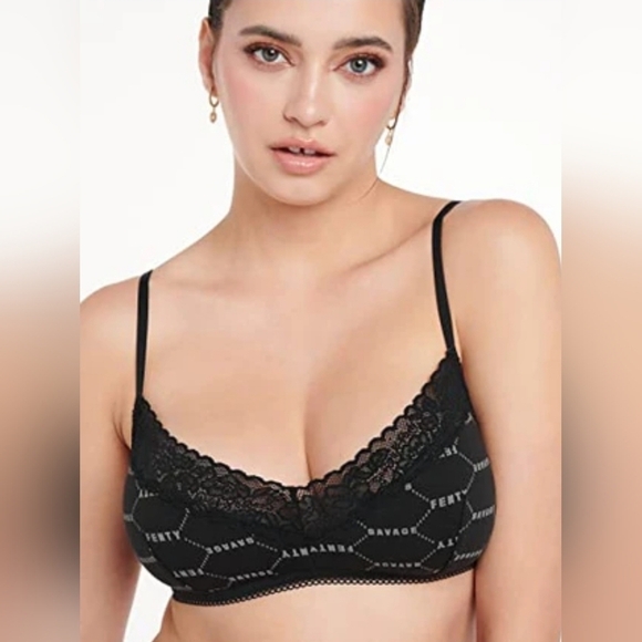 Savage X Fenty Cotton Essentials Black Caviar Logo Bralette - Picture 7 of 10
